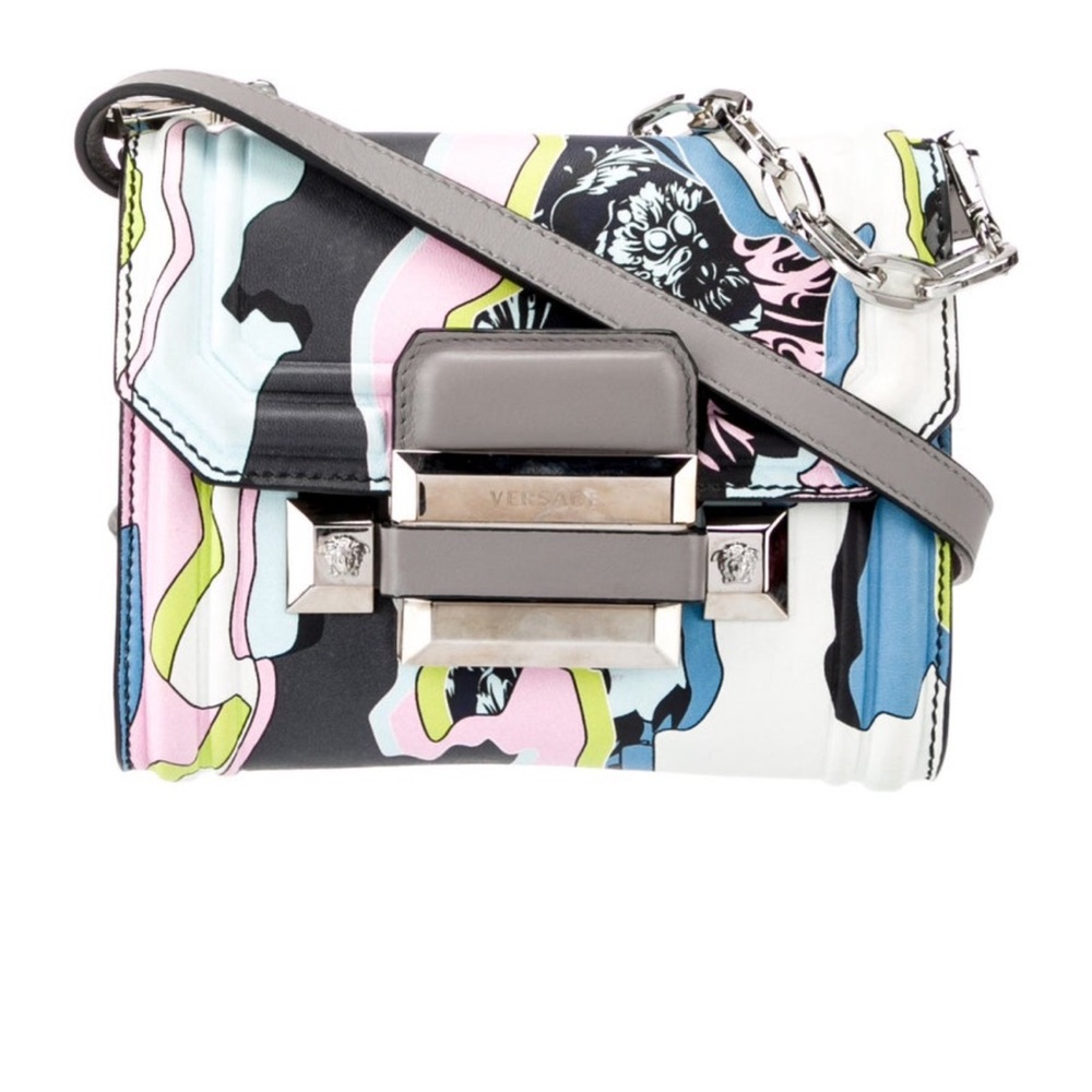 Versace Printed Leather Crossbody Bag with Silver Accents